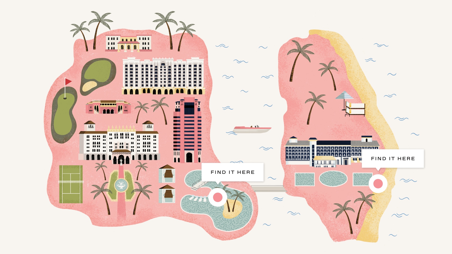 colorful illustrated map of the resort property