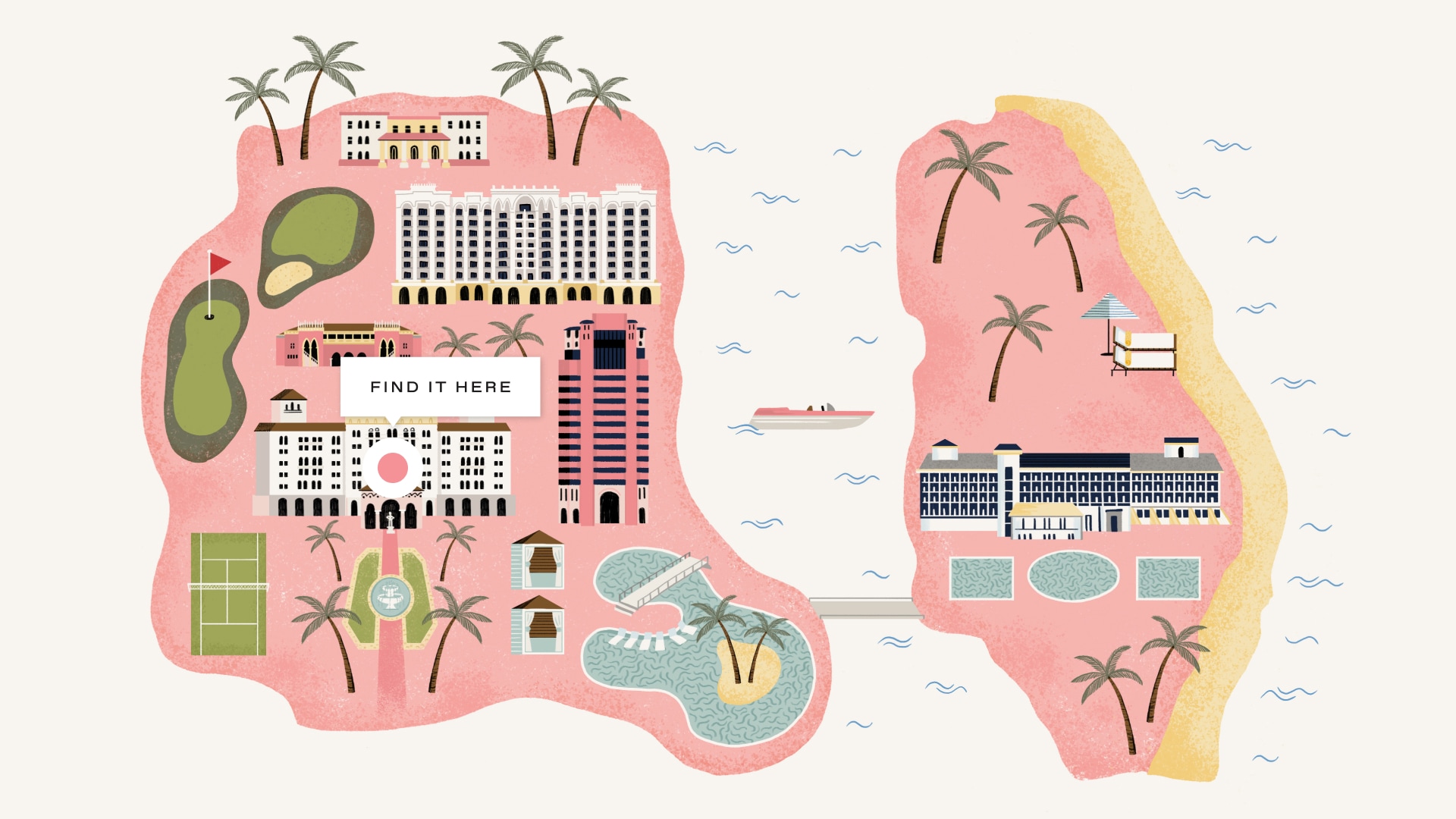 colorful illustrated map of the resort property