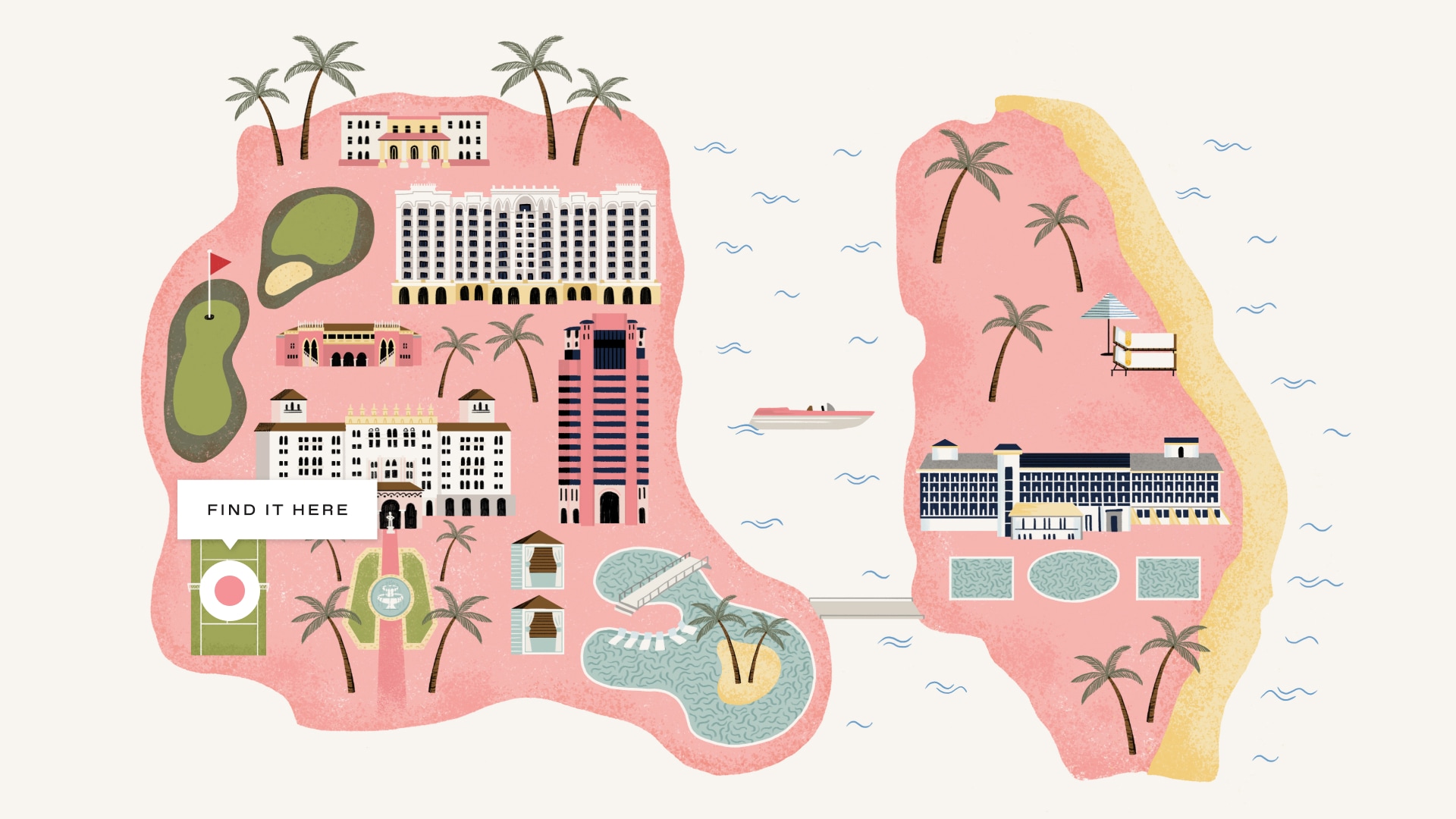 colorful illustrated map of the resort property